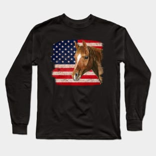 Derby USA Flag Horse Vintage Preakness Stakes Long Sleeve T-Shirt